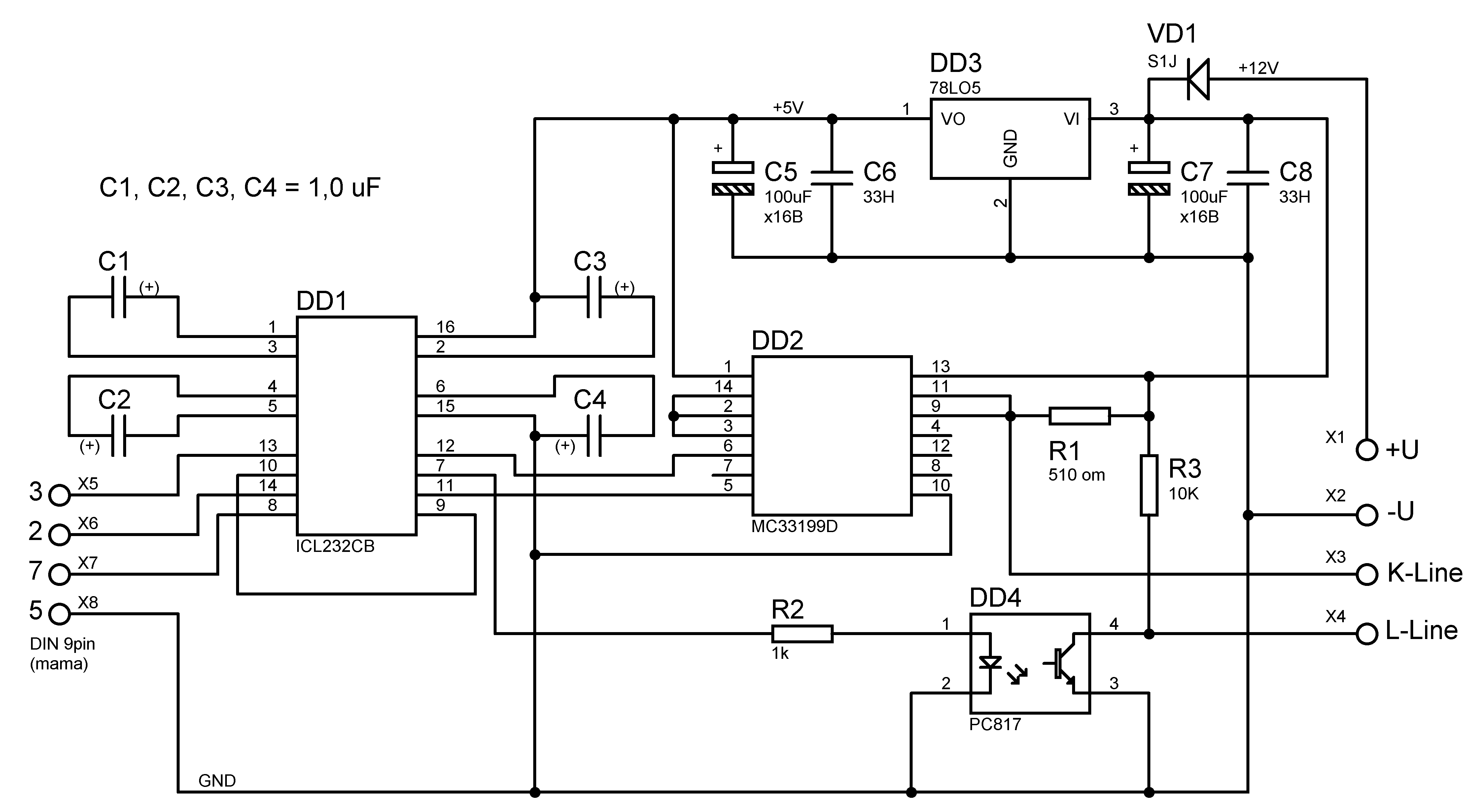 Схема адаптера K-L-Line с  оптроном.